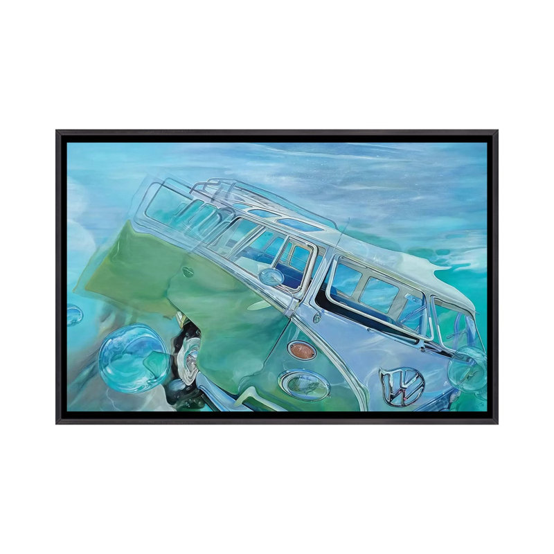 Impression « trip op » par Marcello Petisci, Pas de tapis, Toile avec cadre noir patiné, H 26 po x l 40 po x 1,5 po