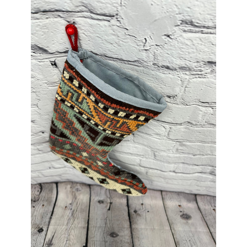 Christmas Stocking Handmade Vintage Stocking Christmas Décor Gift Rug 7''X 17'' #2812