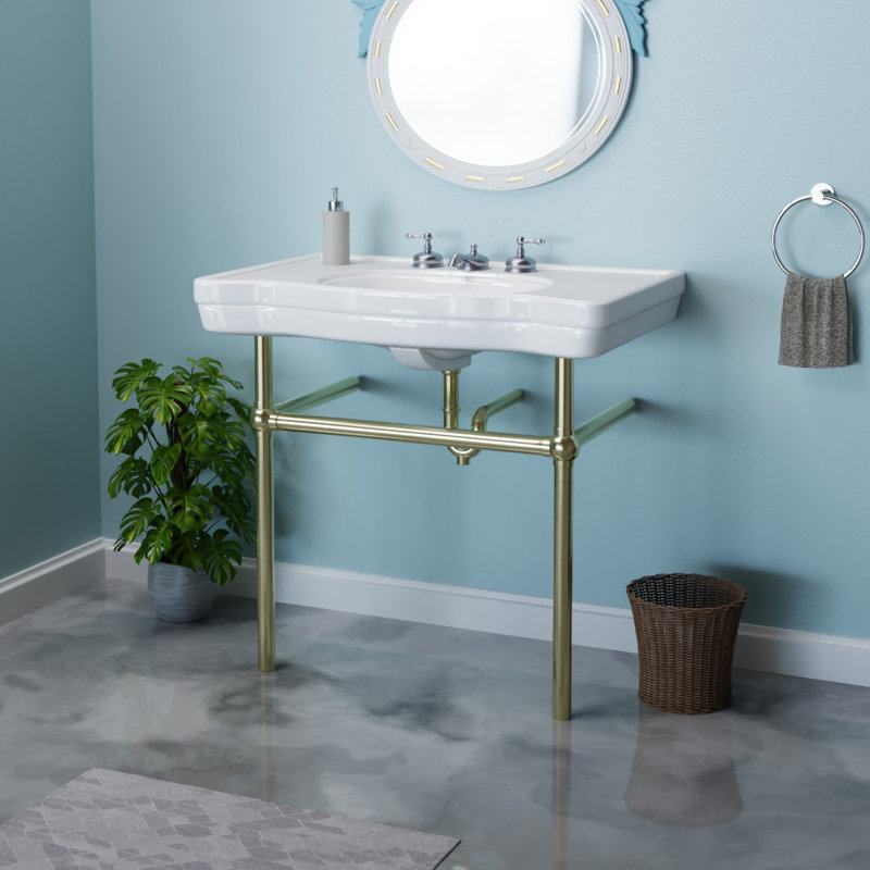Lavabo de salle de bain blanc rectangulaire à console vitreuse