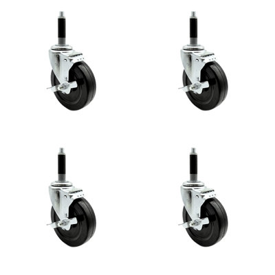 5 Inch Hard Rubber Wheel Swivel 3/4 Inch Expanding Stem Caster Set Brake SCC/SCC-EX20S514-HRS-TLB-MTG40-4