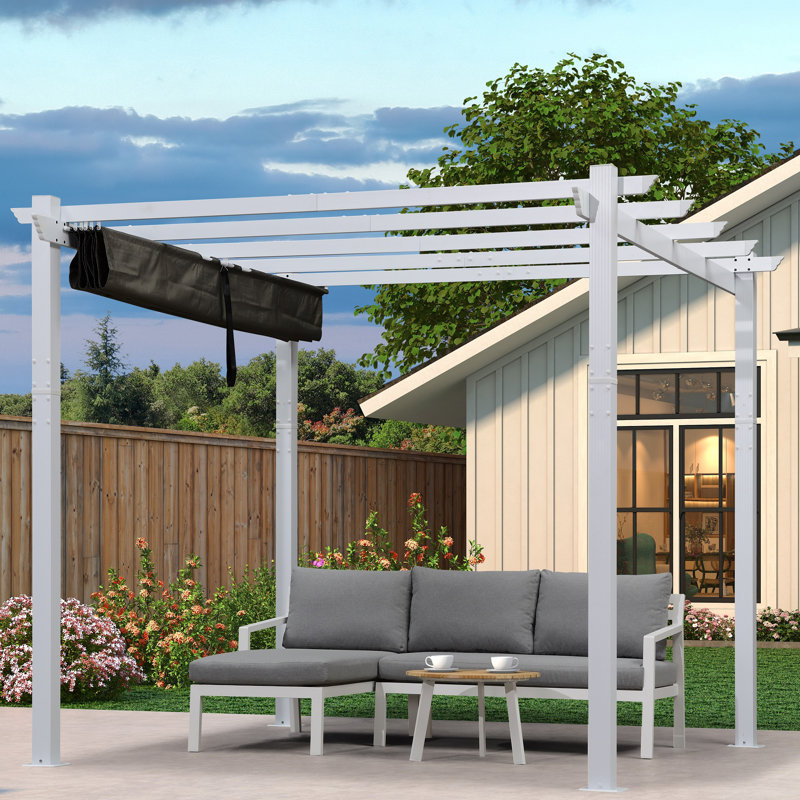 PURPLE LEAF 10' X 10' Outdoor Retractable Pergola with Sun Shade Canopy Cover White Patio Metal Shelter for Garden Porch Yard BBQ Beach Gazebo Grape Trellis Pergola, Gray