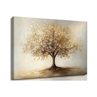 Tree Of Life Gold Canvas Wall Art Modern Luxury Golden Big Tree Painting Picture Wall Decor Abstract Textured Plant Poster Print Artwork For Office Living Room Dining Room Study Home Decoration