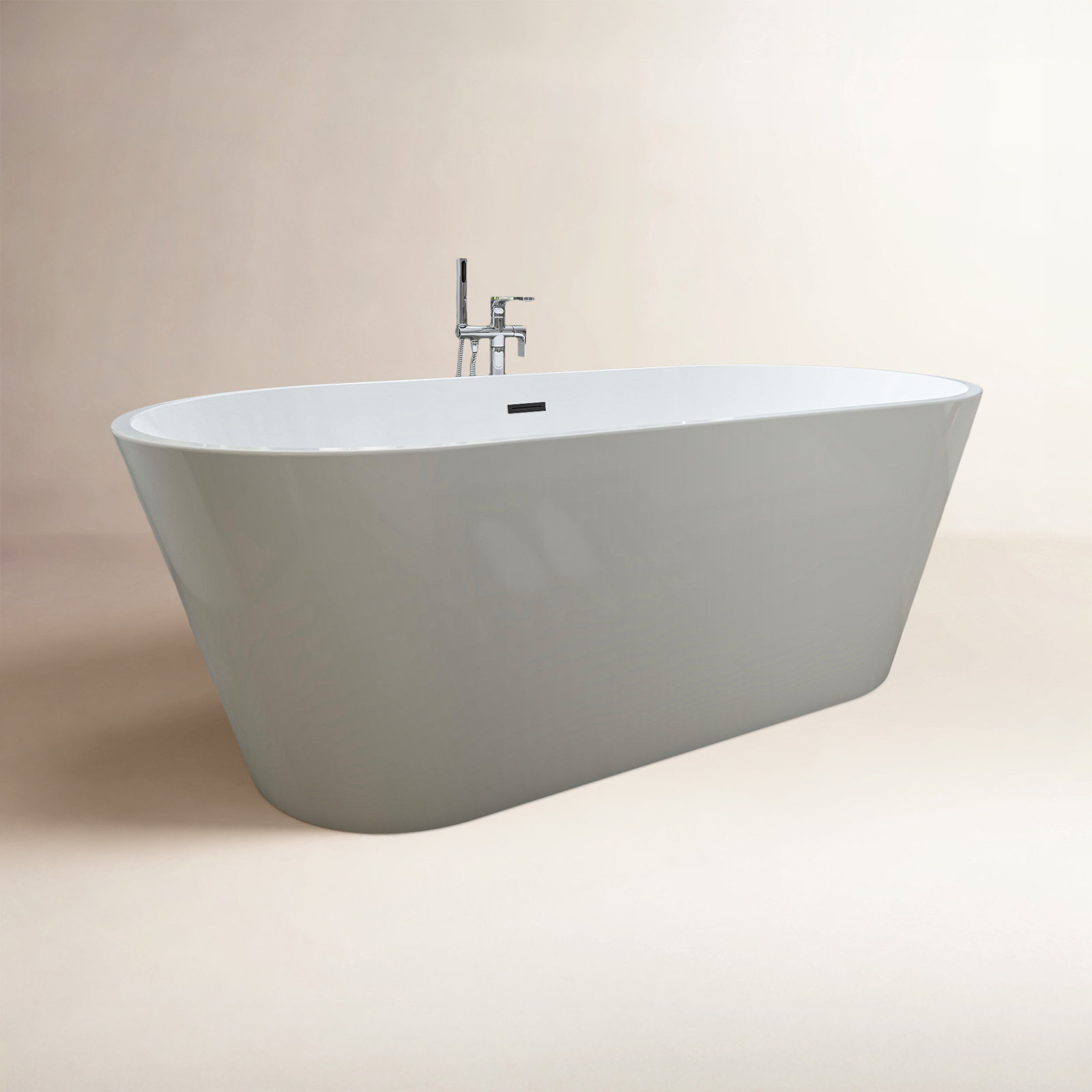 Iris 59" Freestanding Soaking Acrylic Bathtub, White/Matte Black