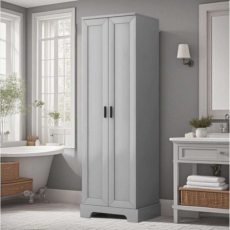 Laurah Storage Cabinet with Two Doors for Bathroom, Office,Bathroom Storage Cabinet with Adjustable Shelf,MDF Board, Gray