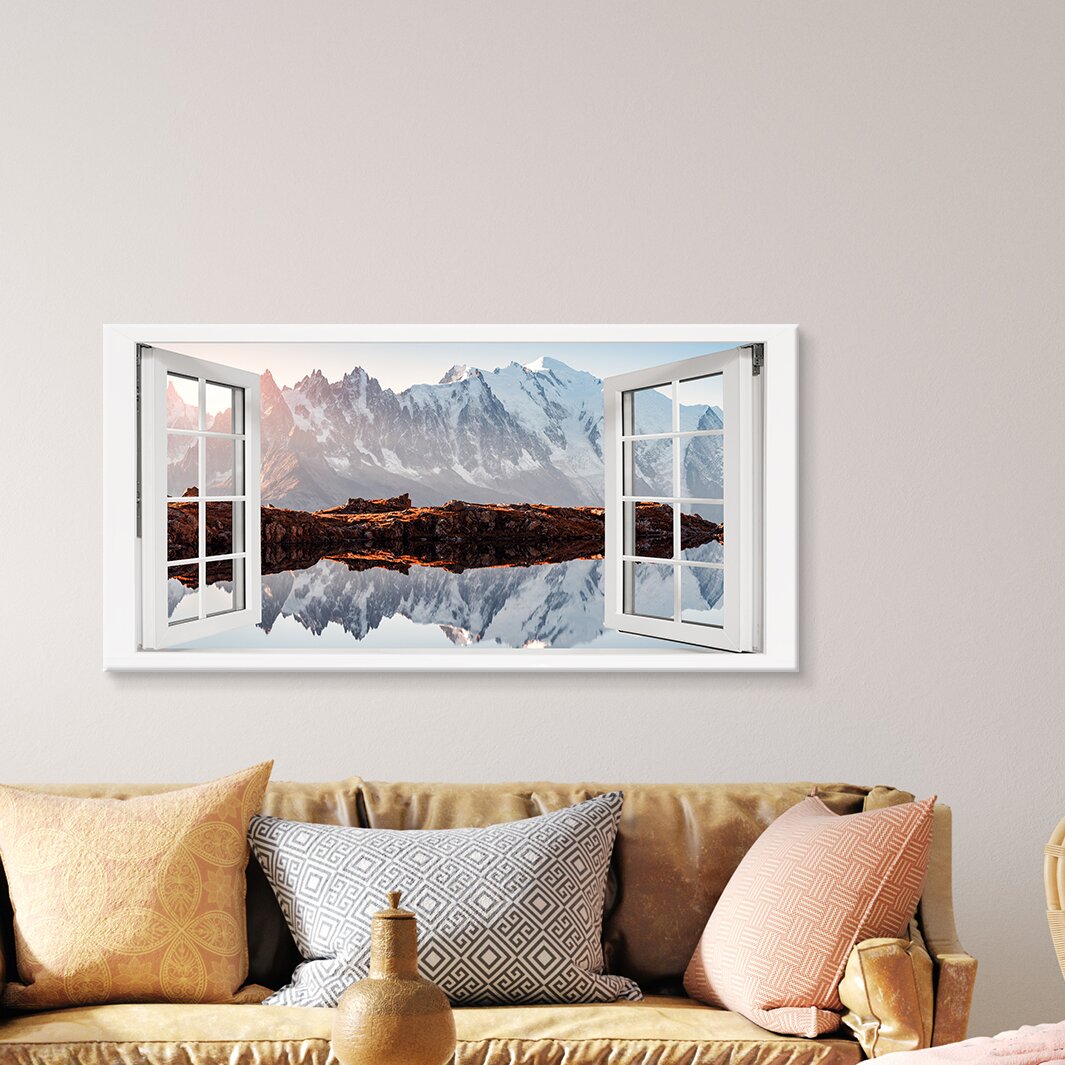 Fotodruck Monte Bianco Alpen Berg See Chesery Fenster