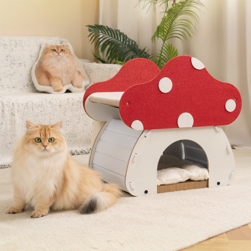  Dual-layer Mushroom Cat Scratcher Bed, Cat Condo With Scratching Surface