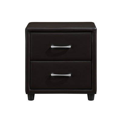 Modern Dark Brown Faux Leather Bedside Cabinet With Two Drawers And Silver Tone Decorations Contemporary 2 Nightstand Upholstery In For Bedroom