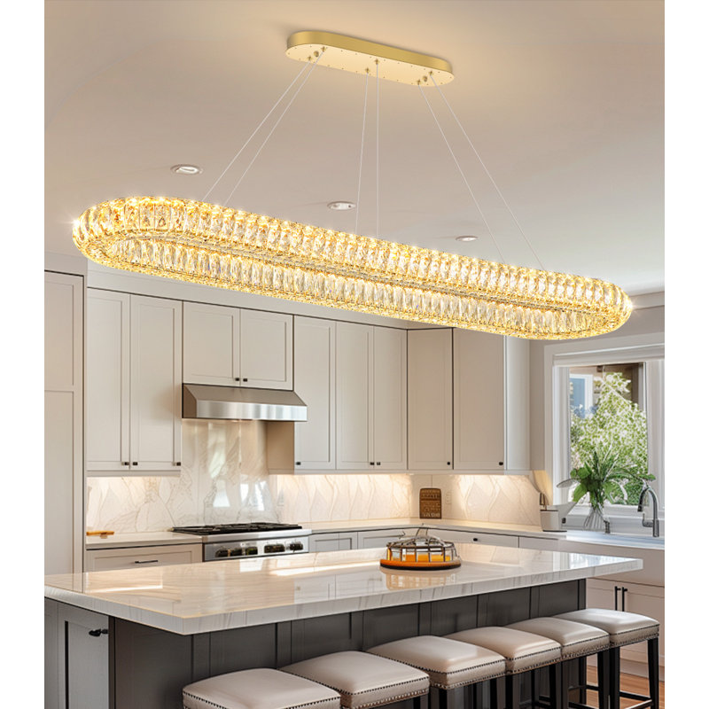 Lustre ovale moderne en cristal, Doré, 47"