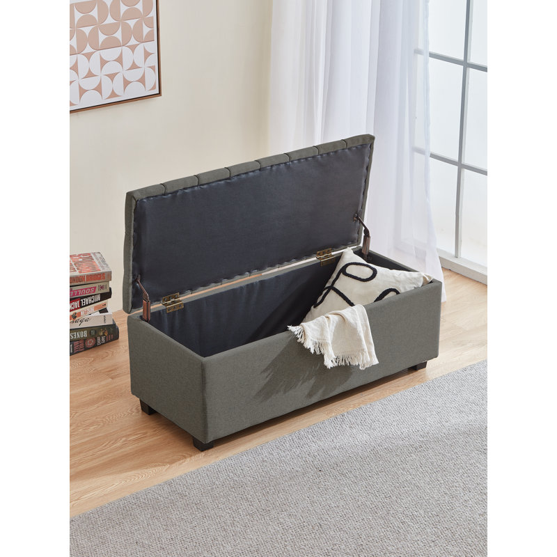 Banc de rangement rembourré 100% lin Heihachi, Café