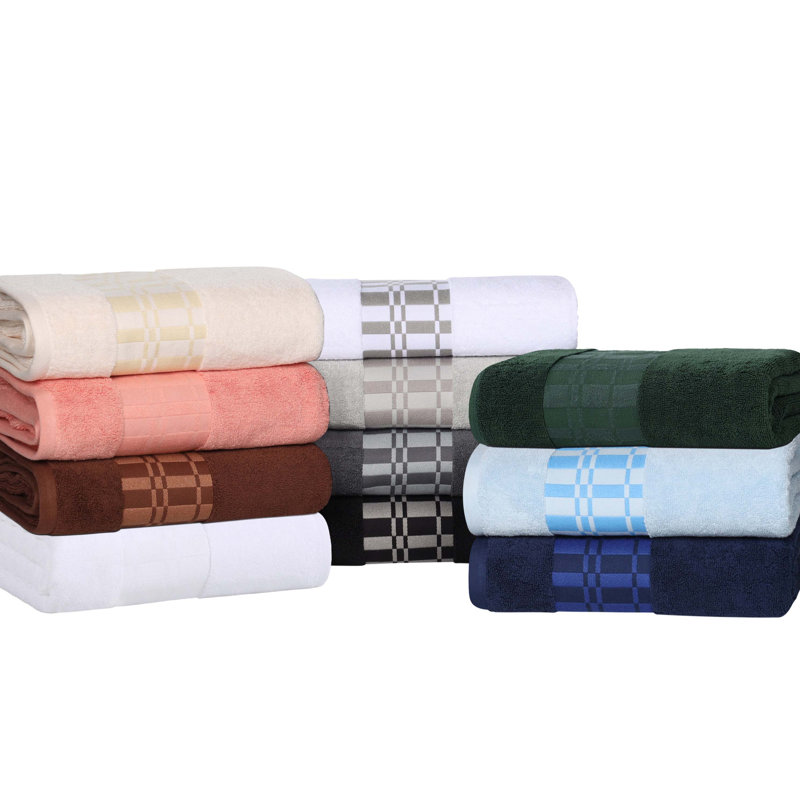 Davis Larissa Cotton Medium Weight Geometric Border 3 PC Assorted Towel Set, Ivory