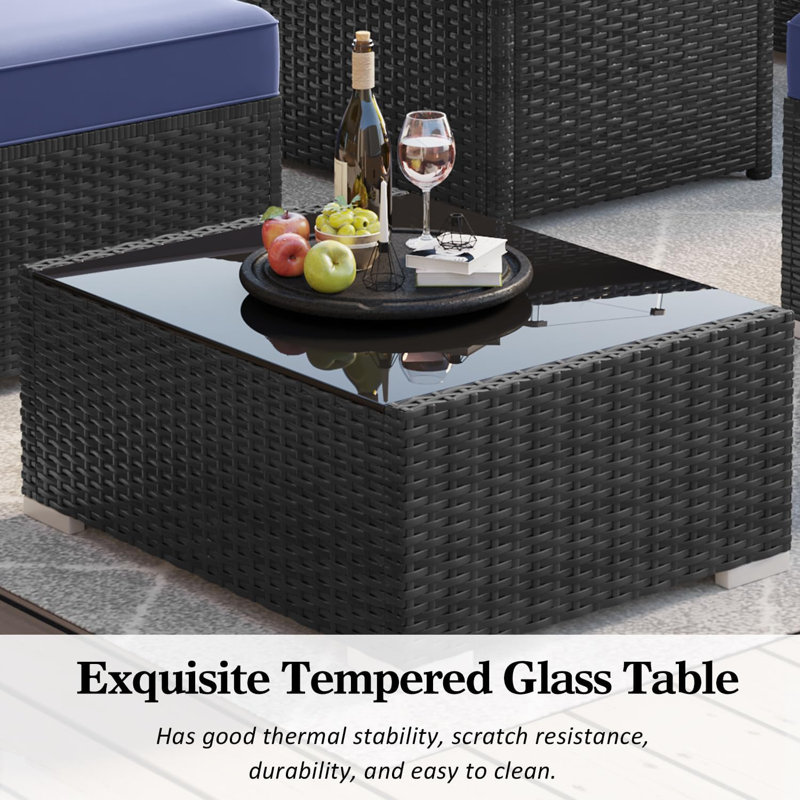  15 Piece Patio Furniture Set with Fire Pit Table, Outdoor Conversation Sets Wicker Rattan Sectional Sofa with Coffee Table