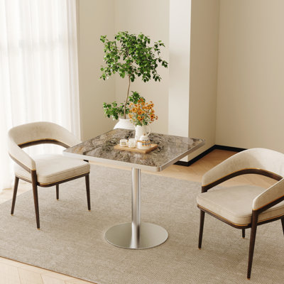 Table carrée bistro moderne tulipe 31,5 pouces avec plateau en faux marbre, facile à assembler, structure en métal robuste