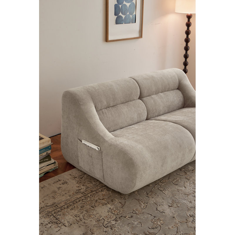 Canapé à causeuse profonde en chenille de 63 po de large à 2 places l 63 po avec poche latérale pour le salon (beige), Beige