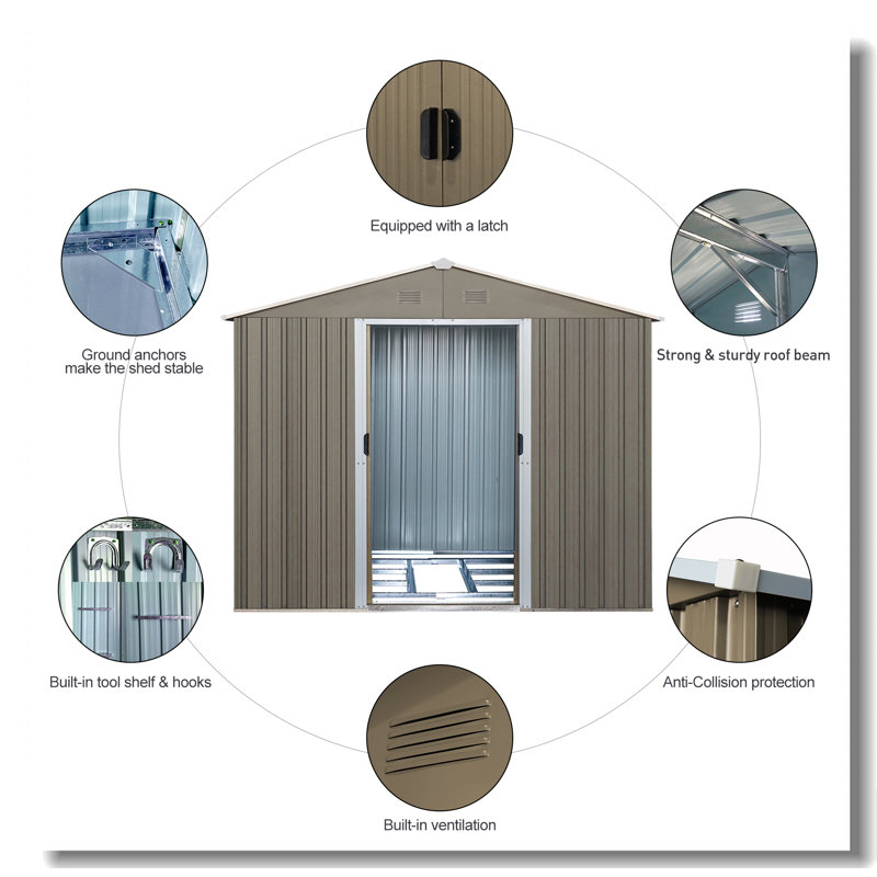 Gray 8' x 10' Metal Outdoor Storage Shed with Windows