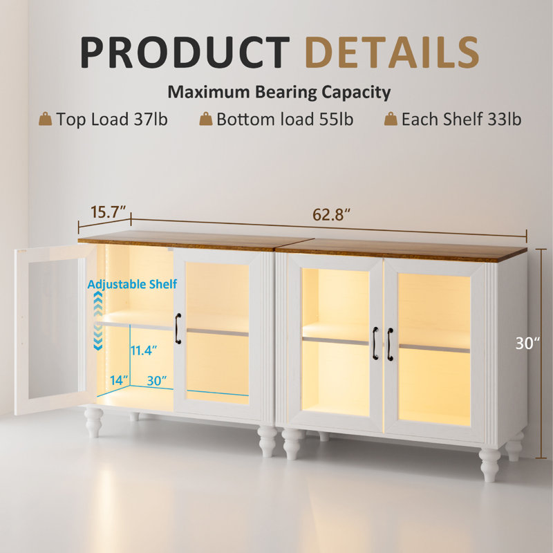 Buffet 62,8 po avec lumière DEL, Blanc / brun