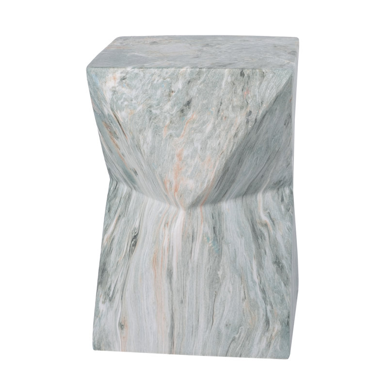 Eos 18.5"H Modern Geometric MGO Side Table with Faux Marble Finish, Green Marble