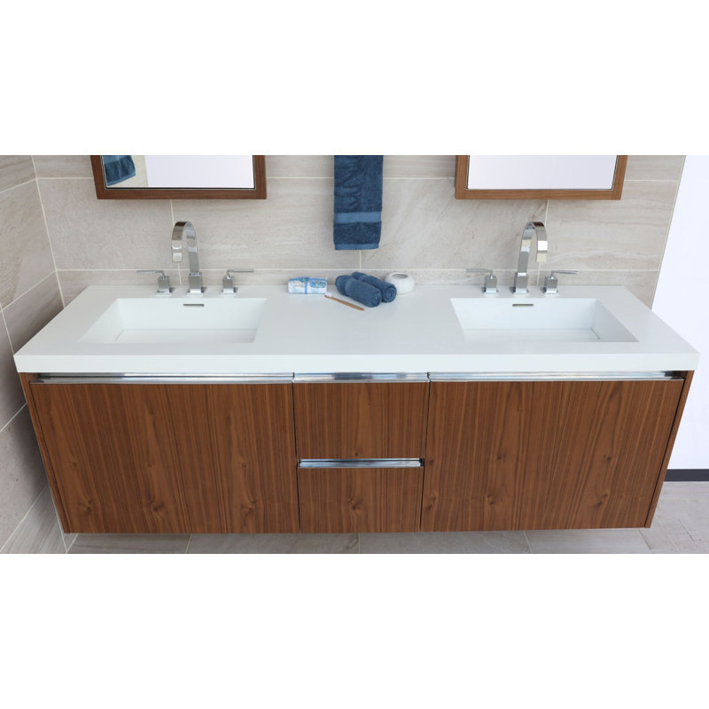 Kubista 72'' W Double Vanity Top, Gloss White, 3 Hole - 8" Centers