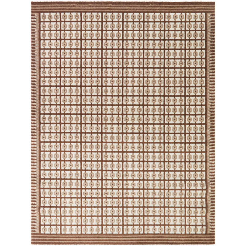 Tapis Pompeo Rust Boho à carreaux, 7 pi 10 po x 10 pi