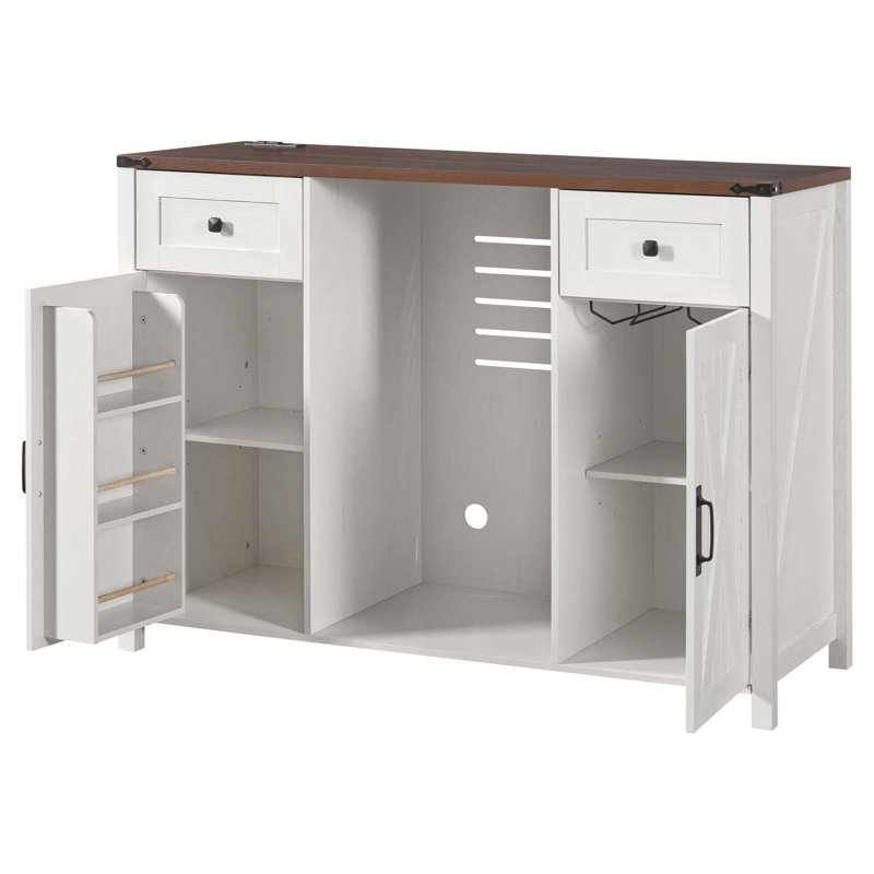 Armoire frigo 53,2 "avec prise de courant, armoire à café avec espace de rangement, Blanc