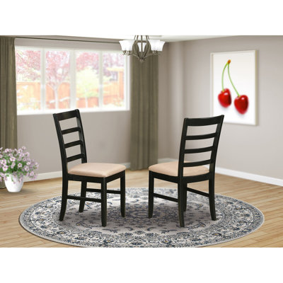 Parfait Kitchen Dining Chairs - Linen Fabric Wooden Chairs, Set of 2, Cappuccino