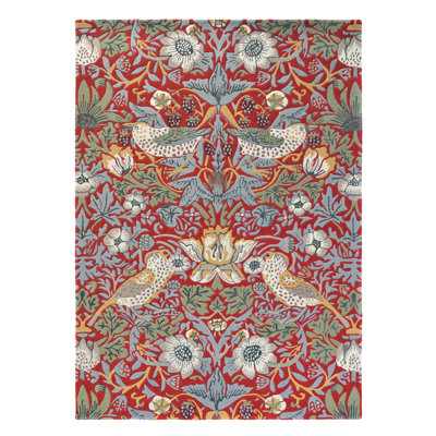 Wool Floral Area Rug in Red