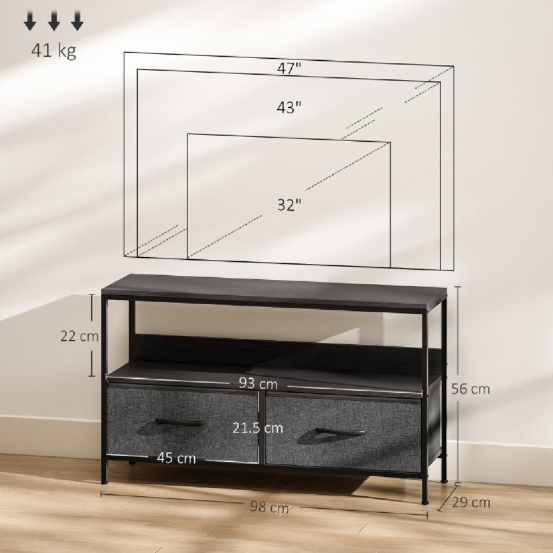 TV Stand Cabinet With 2 Foldable Drawers, Black