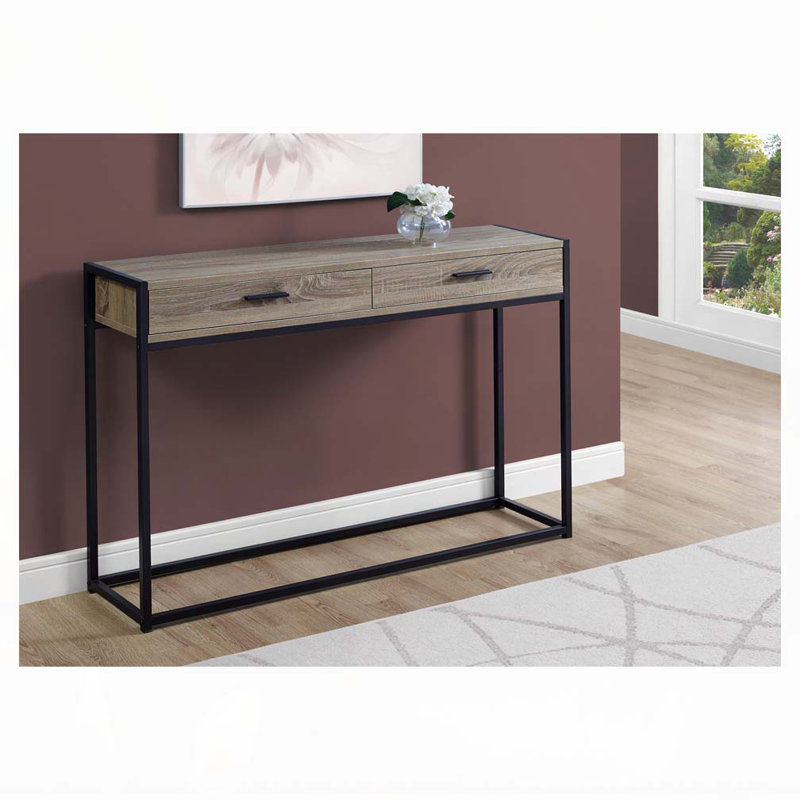 Table d'appoint, console, vestibule, étroit, canapé, tiroir de rangement, salon, chambre à coucher, stratifié brun, métal noir, contemporain, moderne