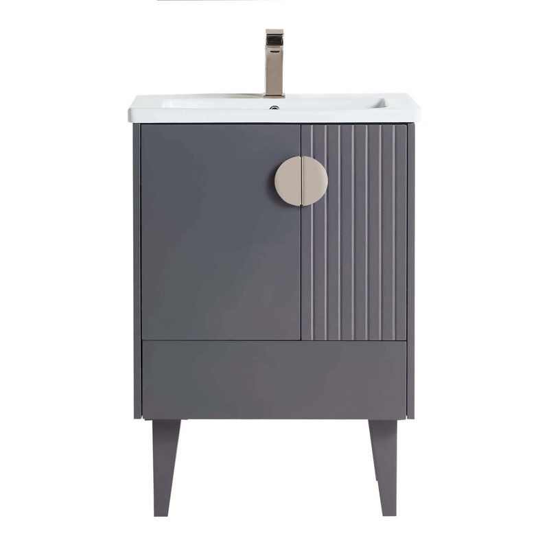 Ensemble de meuble-lavabo simple 24 po Saimah, Gris roche, Nickel satiné