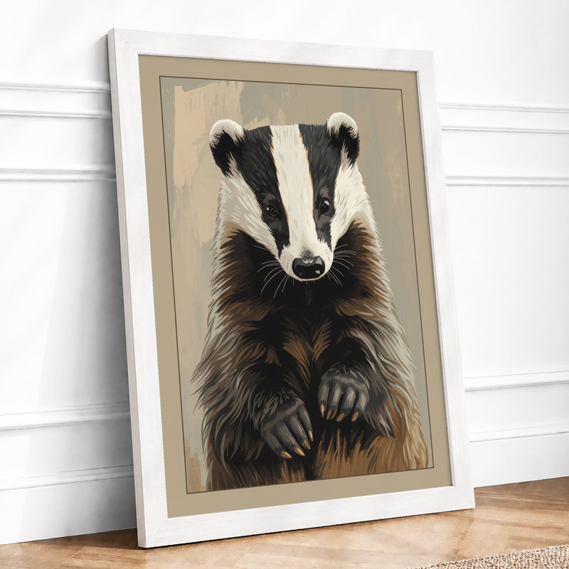 Badger Portrait Rustic - Framed Print, A4 - 29.7 x 21.0 cm, White