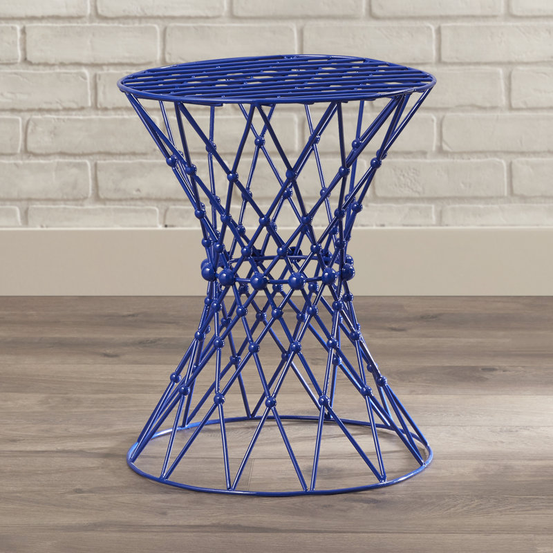Grid Iron Accent Stool, Dark Blue