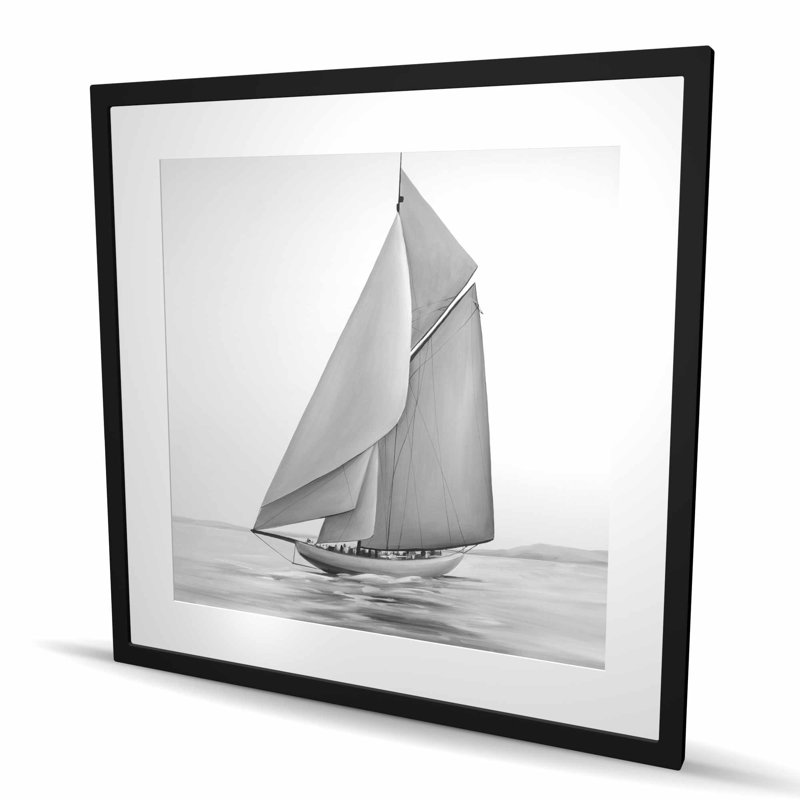 Impression de bateau à voile rétro - décor encadré blanc mer, H 36 po x l 36 po