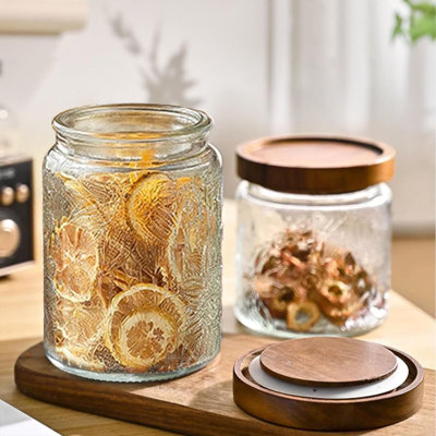 Pot de rangement en verre hermétique 24 oz avec couvercle en bambou - contenants de nourriture rétro en verre pour comptoir de cuisine et garde-manger