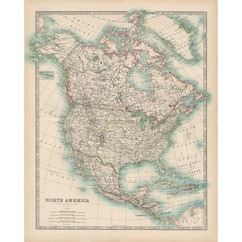 Art sur toile tendue par Trent Austin Design® Johnston Gallery: Johnstons Map of North America, H 18 po x l 15 po