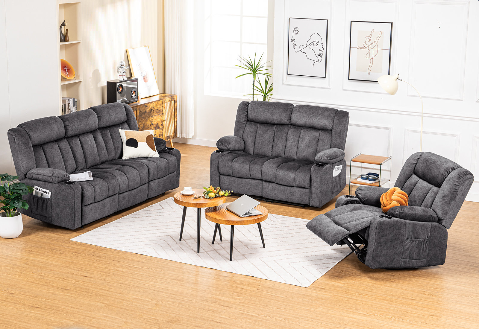 Fabric Recliner Sofa Set With Recliner And Cup Holder Latitude Run