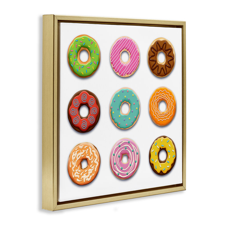 Delicious Various Donuts Floating Frame, design by Marcus Prime, 18" H x  18" W, Metallic Gold Floater Frame