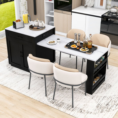 Kitchen Island with Extendable Dining Table, Built-in Charging Station and Lockable Wheels by us-kindly