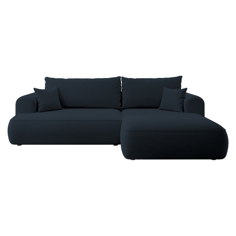 Alija 3 Seater Velvet Sofa & Chaise, Right Hand Facing, Dark Blue