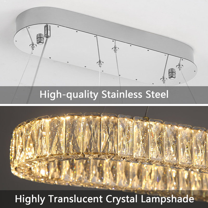 Modern Dimmable Crystal Led Long Chandelier, 59 inch, Silver