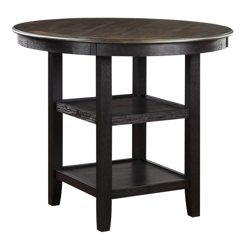 Table transitionnelle brune et noire à hauteur de comptoir, tablettes de présentation, salle à manger, 4 tables avec design et finition, 4 en bois