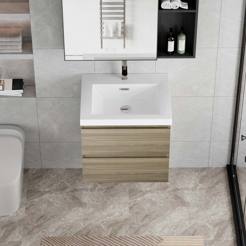 Floating Bathroom Vanity With Sink, Ash Gray