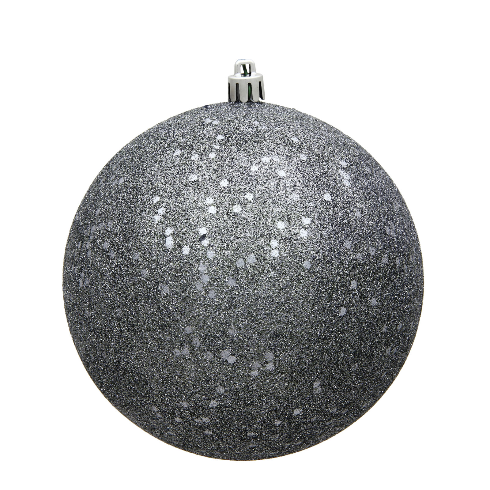 Holiday Décor Ball Ornament, 6" H x 6" W x 6" D, Pewter Sequin
