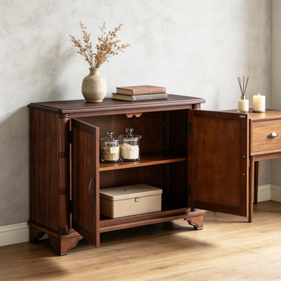 Retro Pine Storage Cabinet Console Table with Double Doors & Adjustable Interior Shelf, Entryway Sideboard for Hallway and Living Room