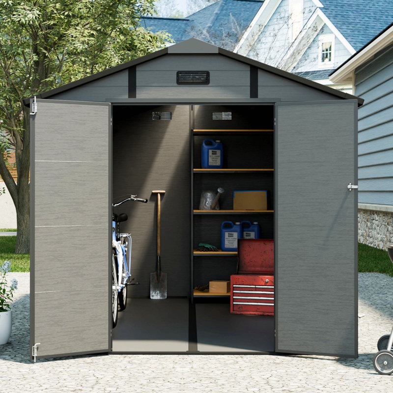 Remise de rangement extérieure en plastique 8 x 10 pi - Remise à outils verrouillable en résine avec fenêtre et plancher