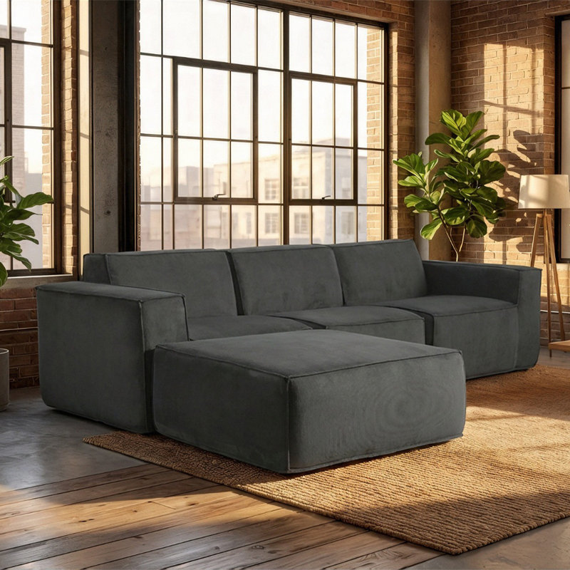 3 Seater Corduroy Sofa & Chaise
