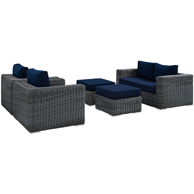 Ensemble modulaire de patio d'extérieur 5 pièces Modway Invite, Bleu marine