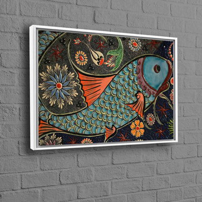 Art de poisson mosaïque colorée sur toile de coton avec des motifs complexes pour la décoration contemporaine de maison et de bureau