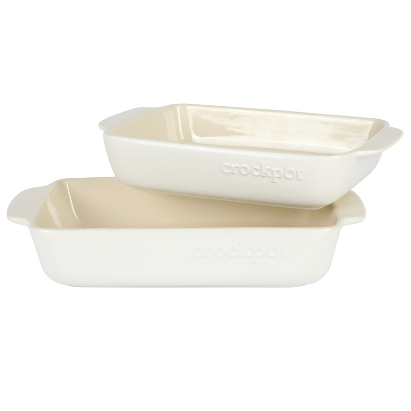 Cream Rectangular Stoneware Bake Pan Set, 2.5 and 3.5 Quart