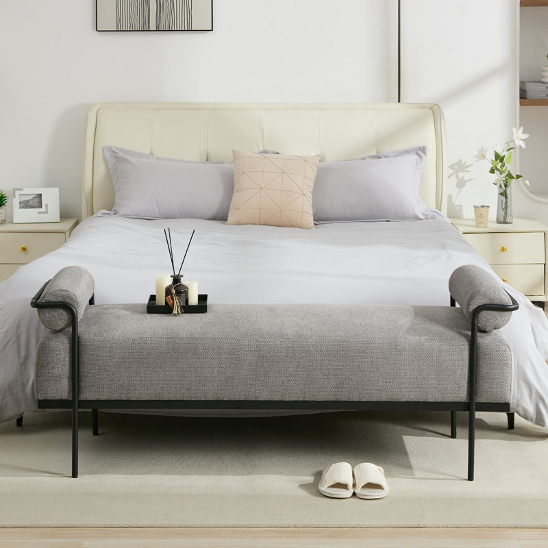  Rexdale End of Bed Bench, Modern Upholstered Ottoman Bench Seat with Black Legs, Gray
