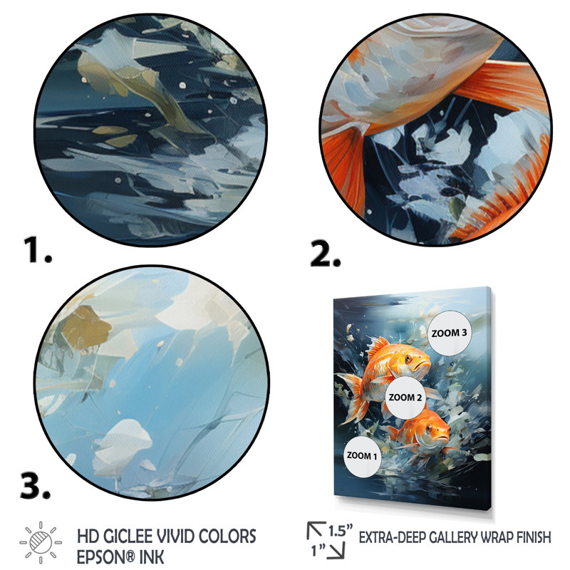 «Fishing Carp Collage II», reproduction sur toile, Encadrement doré, H 20 po x l 12 po x P 1 po