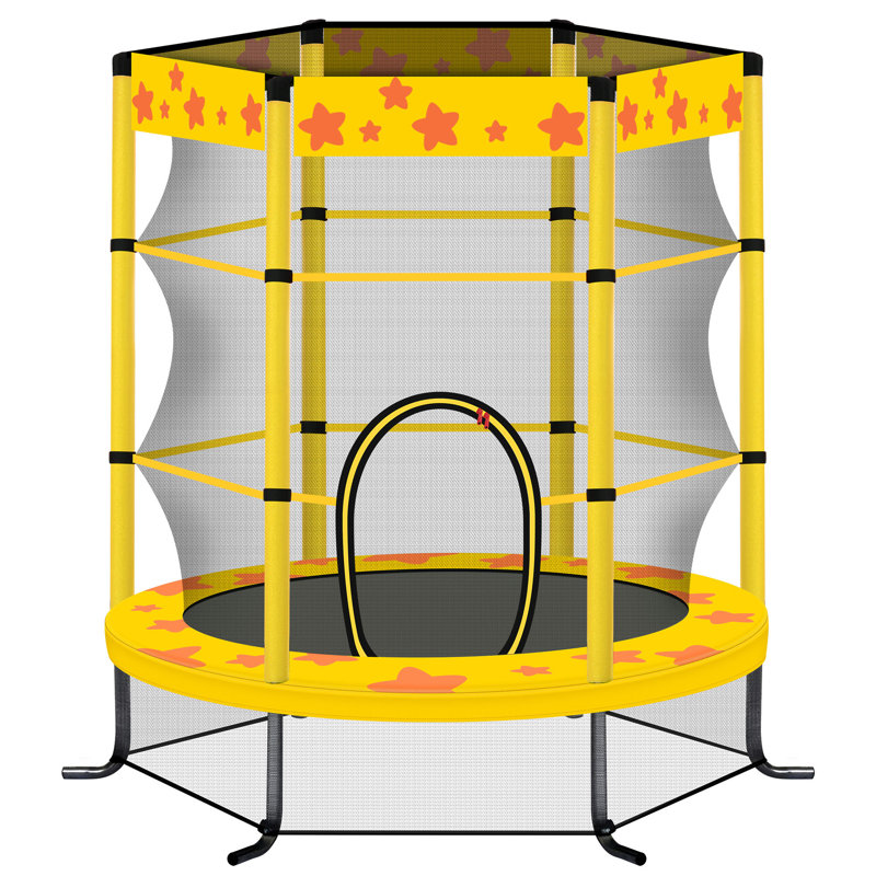 Trampoline pour enfants de 55 pouces avec filet de sécurité, trampoline intérieur extérieur 4,5 pi pour enfants, Jaune